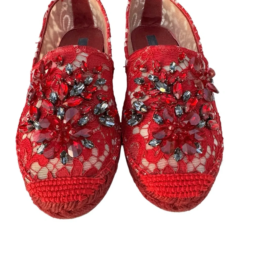 Dolce & Gabbana Swarovsky Red Flats  Espadrilles
